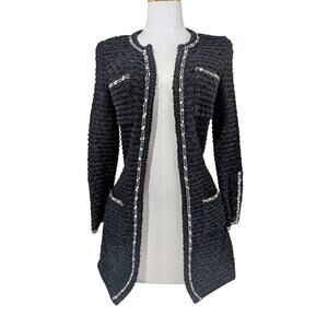 Vintage LiL pour l’autre Black Bouclé Cardigan Jacket with White Trim
